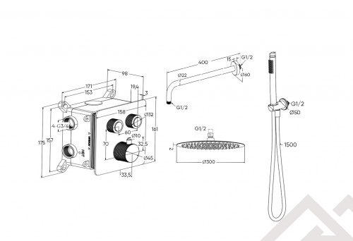 MILLEAU Tissage TERMO 2SBIT/801 (CR / GB) встраиваемая душевая система фото 8